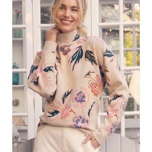 FDJ French Dressing Maris Mock Neck Colorful Floral Jacquard Sweater Sz Small